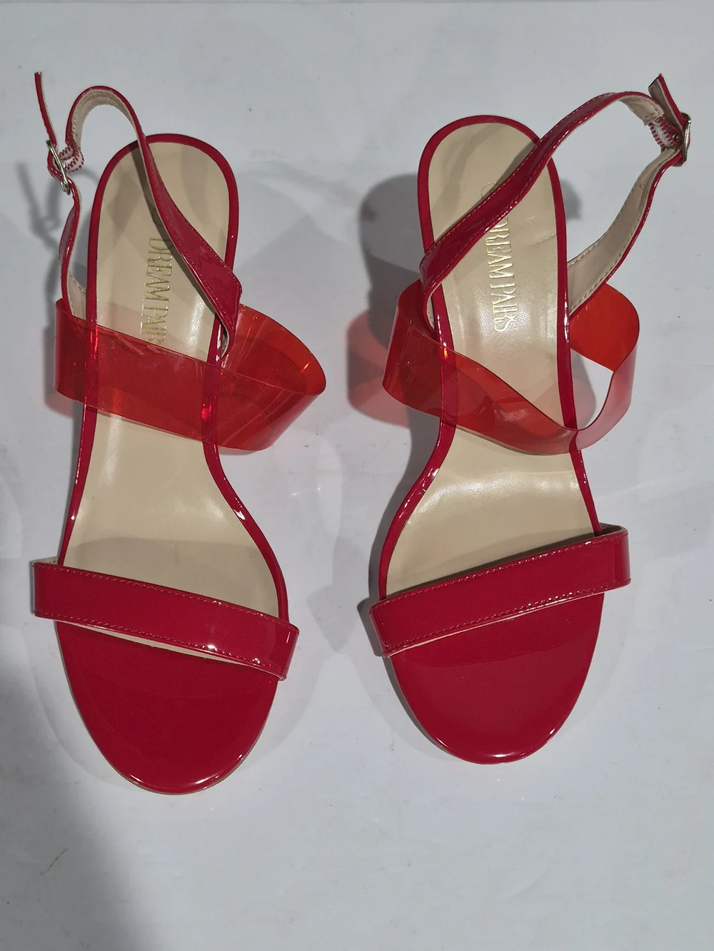 Dream Pairs Red Slingback Sandals with Clear Strap - Size 9 - Picture 2 of 13